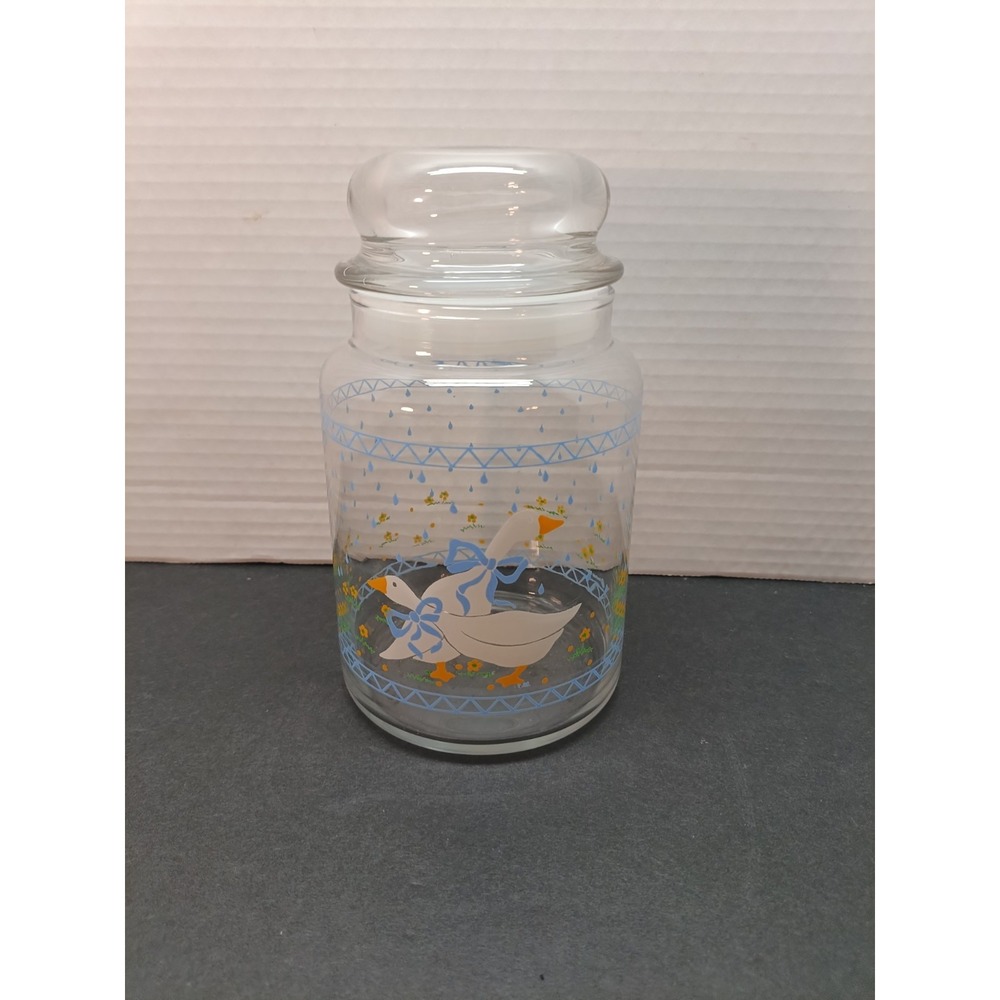 Geese Duck Anchor Hocking Glass Storage Canister Jar vintage country farm 1987.